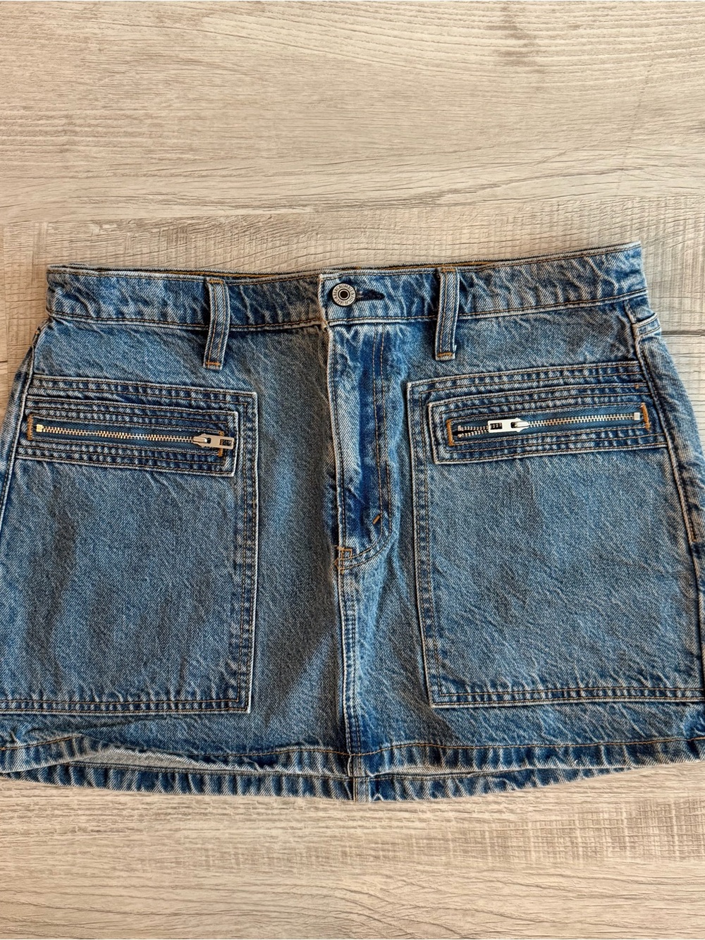 Abercrombie & Fitch Denim Mini Skirt with Front Zip Pockets